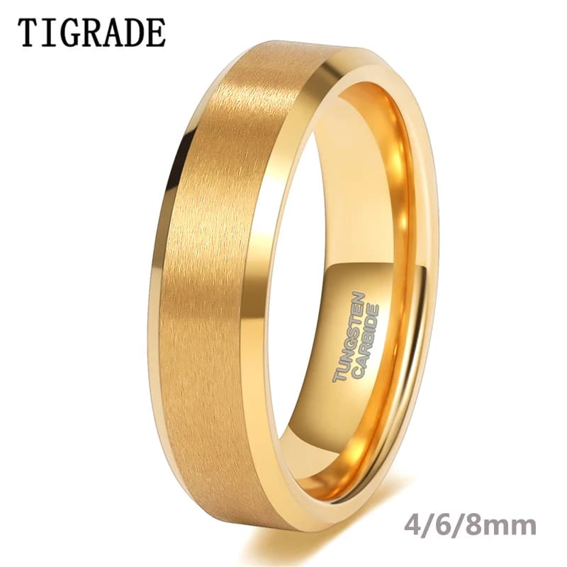 Anel de casamento banhado a ouro Tigrade para mulheres 2/4/6/8mm de largura escovado tungstênio masculino anel de luxo joias de aniversário para presente de casal