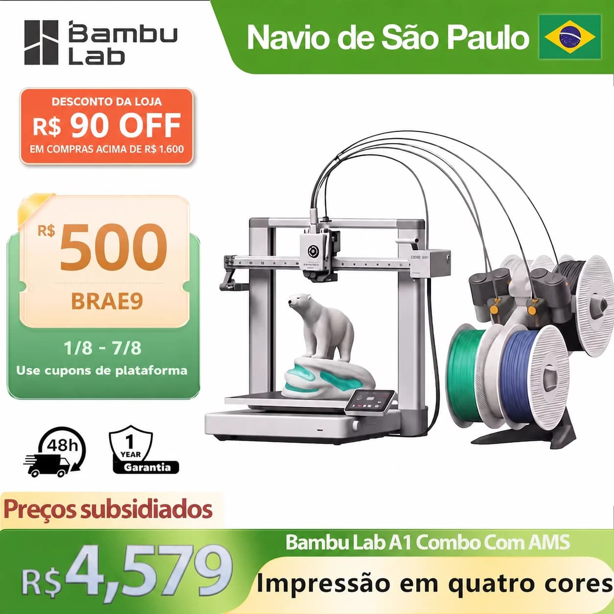 Bambu Lab A1 Combo 3D Printer with AMS Lite 500mm/s Ultra-Fast Printing Auto Leveling Robust Direct Extruder Engineer Filaments