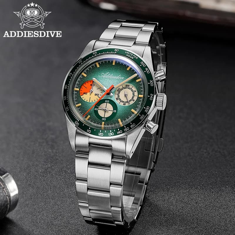 ADDIESDIVE 2026 Novo Relógio Masculino 0S20 Cronógrafo Luxuoso Relógio de Pulso de Quartzo AD2551 Vidro Abobadado C3 Luminoso Relógio à Prova d'Água 100m