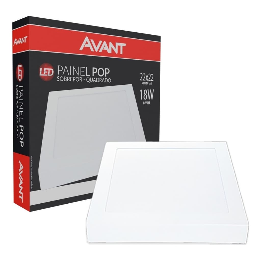 Painel Led Plafon Luminaria 18w Quadrado Sobrepor/Embutir 6500k Branco Frio Avant