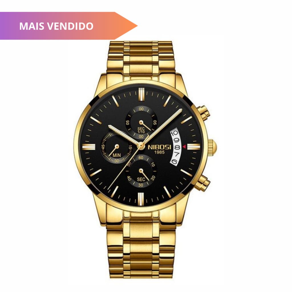 Relógio Masculino Nibosi 2309 Dourado Em Aço Inoxidável Cronógrado funcional com Estojo Original____