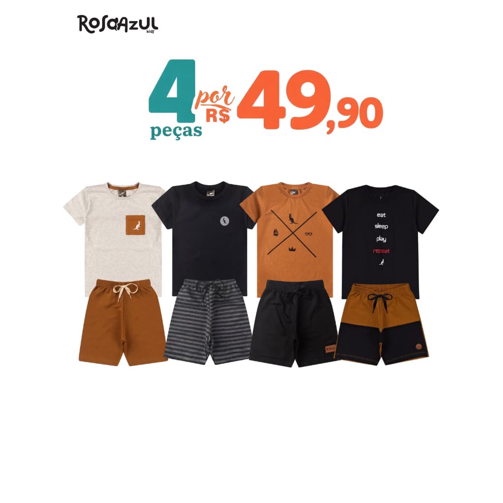 Kit 4 Peças 2 Conjunto Infantil Bebê Menino Verão Algodão Promoção 2 Camisas 2 Shorts Envio Sortido