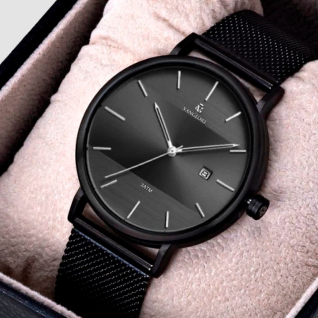 Relógio Masculino Slim Preto All Black 40mm Pulseira Mesh Aço Inox Vanglore Selecty