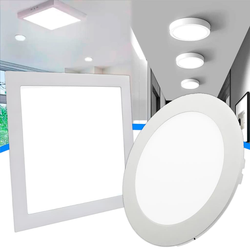Luminária Painel Led 12W 18W 24W Branco Frio Quente Quadrado Redondo Sobrepor Embutir