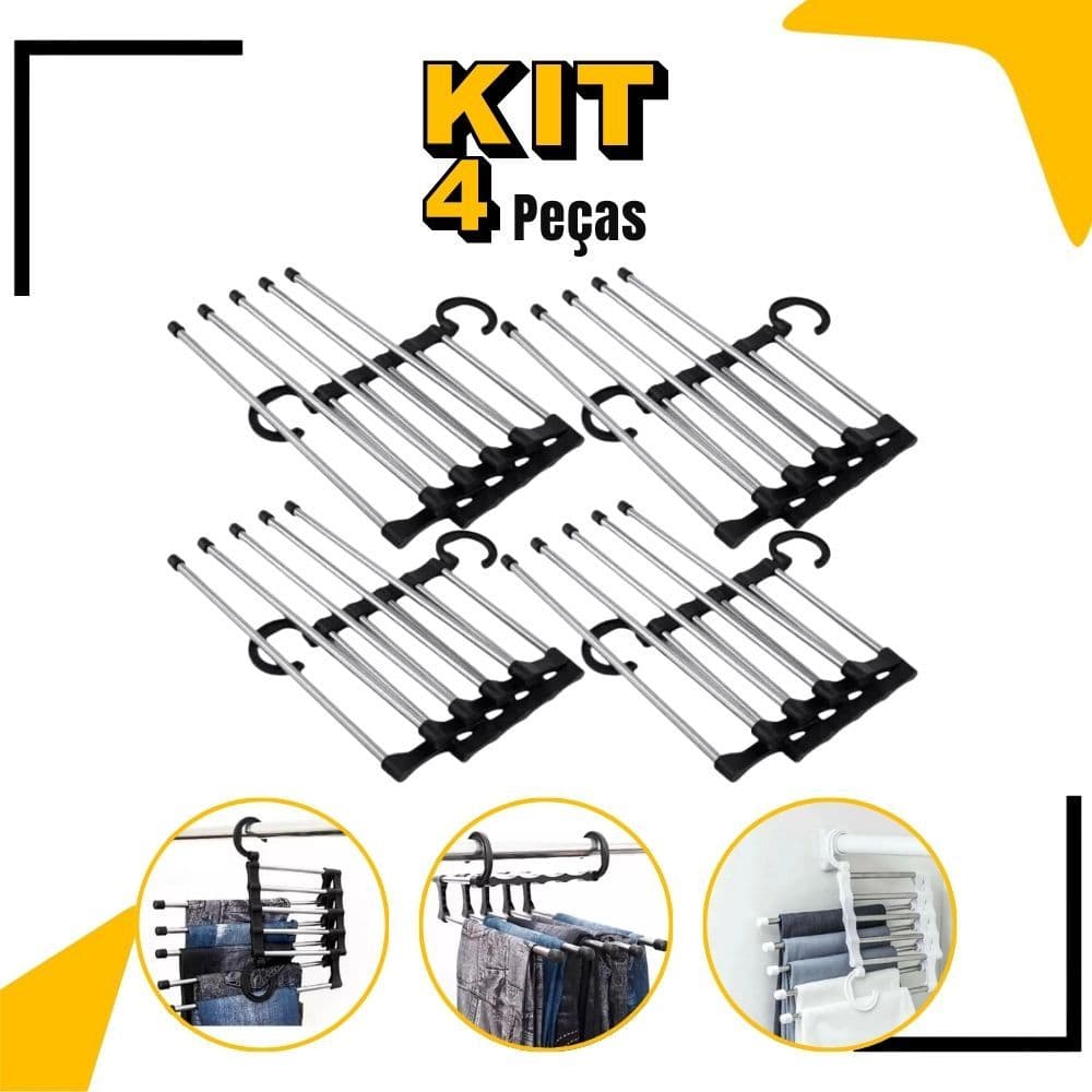 Kit Cabide 4 Peças Multifuncional para Calças de Inox com 5 Divisórias Cabide Mágico