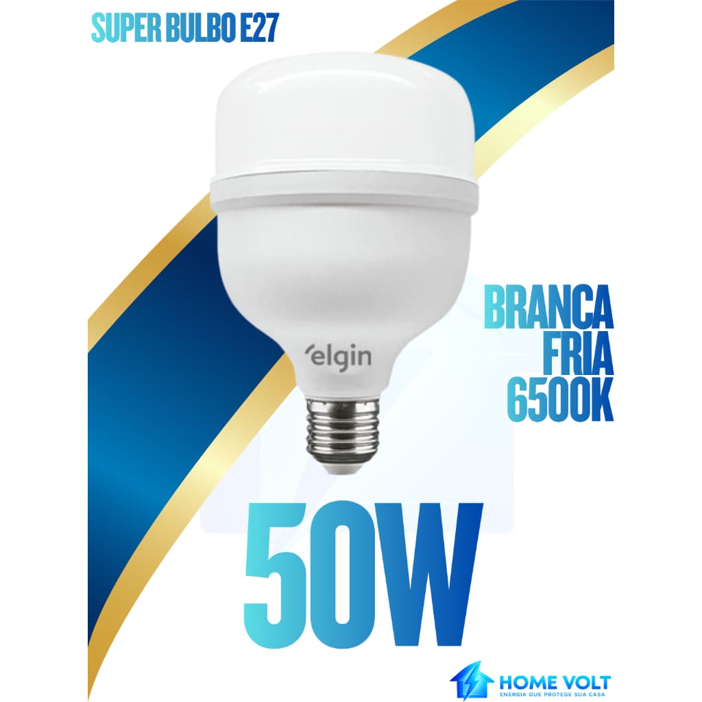 Kit 2/3/4/5/8 Lâmpadas LED Superbulbo 50W Elgin Branco Frio Bivolt  E27  Alta Potência Econômica Top
