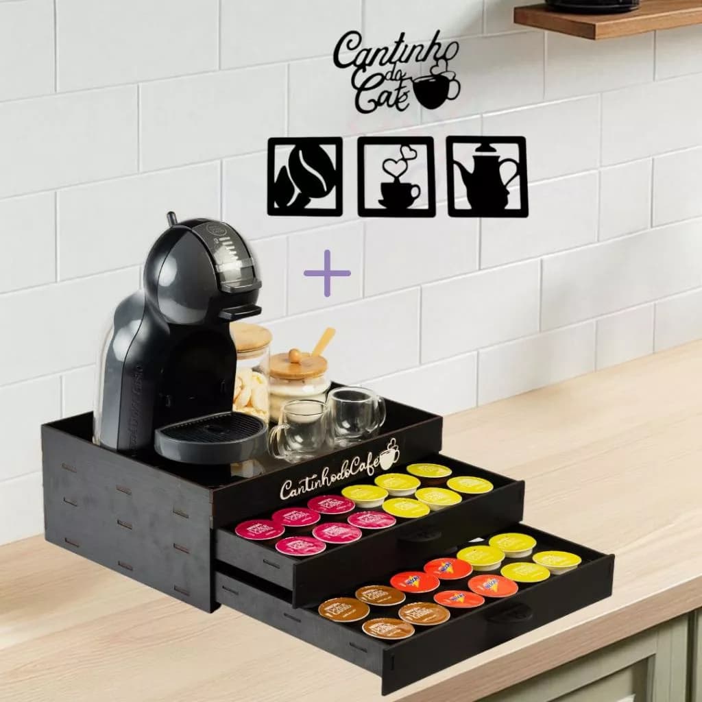 Bandeja Porta 48 Capsula Suporte 2 Gaveta Embutida Compatível Com Dolce Gusto Para Cantinho do Cafe