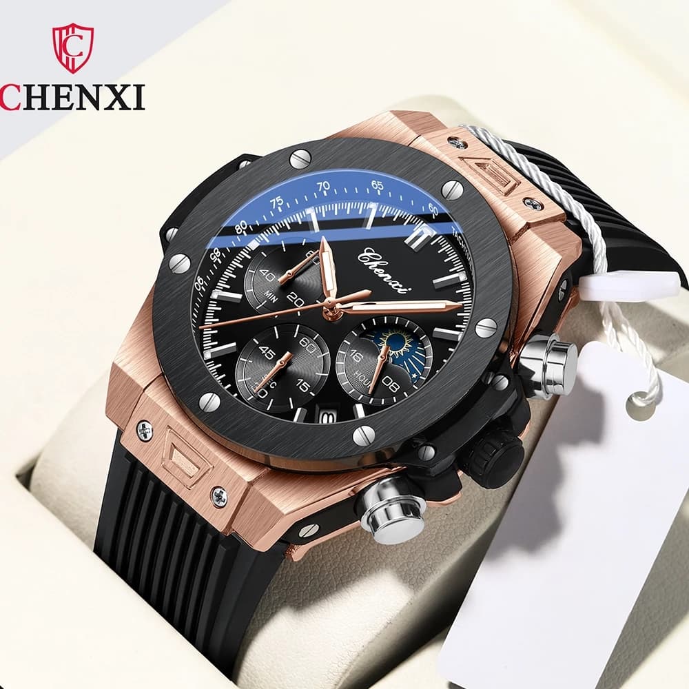 Relógio De Moda Homem CHENXI Marca Luxo Silicone Esportivo Quartzo Pulso À Prova D'água Cronógrafo Luminoso