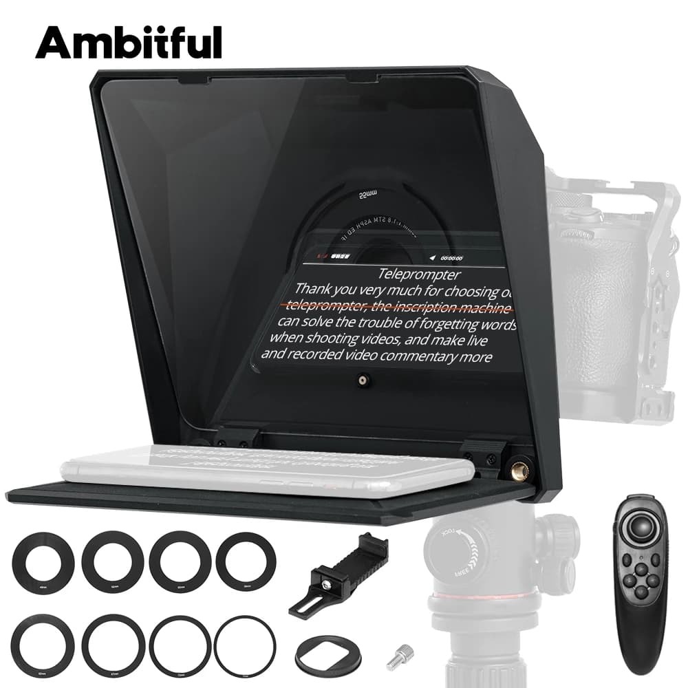 Ambitful T1 PRO Bluetooth Teleprompter De Controle Remoto Suporta Câmera Tablet Smartphone Gravação Horizontal E Vertica