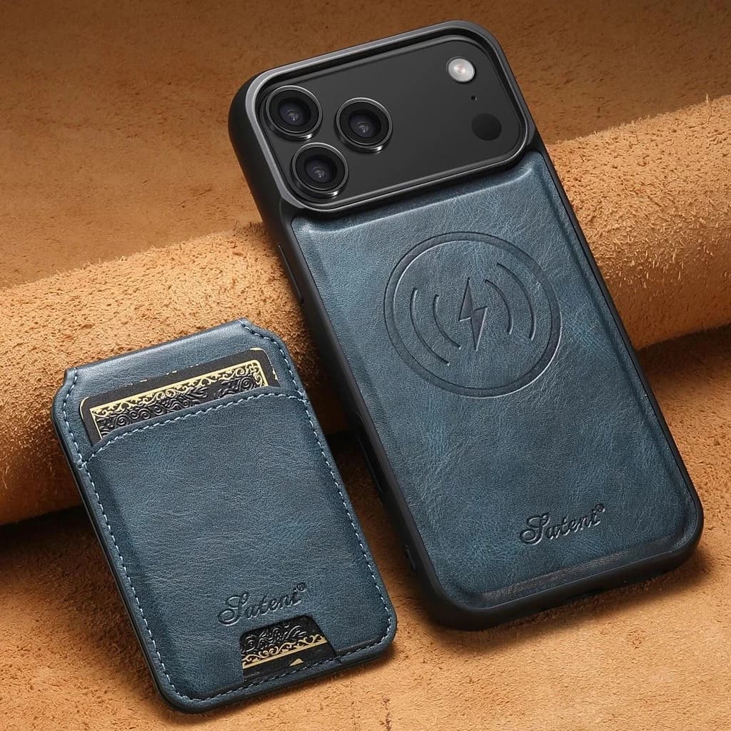 Couro De Vaca Titular Do Cartão Caso Telefone Para iPhone 17 Pro Max Ar 16 15 14 Plus 13 12 Sucção Magnética Carteira Fl